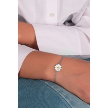 Sunshine 925 Ayar Rodyum Kaplamalı Beyaz Mineli Papatya Gümüş Bileklik
