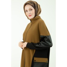 Armine Trend Spor Takım Fermuarlı Cep Detaylı Deri Garnili Tunik ve Pantolonlu Ikili Takım-Fıstık Yeşil 23KT634