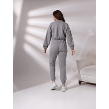 Pam Cot Pamcott Kadın Simli Oversize Kadın Bisiklet Yaka Crop Üst ve Jogger Alt Eşofman Takımı PAM1001