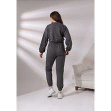 Pam Cot Pamcott Kadın Simli Oversize Kadın Bisiklet Yaka Crop Üst ve Jogger Alt Eşofman Takımı PAM1001