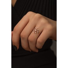 Sunshine 925 Ayar Rose Kaplamalı Beyaz Taşlı Güneş Gümüş Yüzük