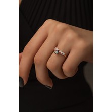 Sunshine 925 Ayar Rose Kaplamalı Mistik Topaz Damla Taşlı Taç Gümüş Yüzük