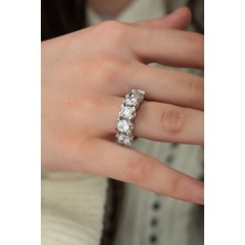 Sunshine Swarovski 5 Taşlı 925 Ayar Rodyum Kaplamalı Gümüş Yüzük
