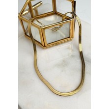 Modex Çelik Altın Rengi Tırtıklı Italyan Zincir Kolye(39 Cm)