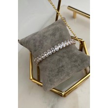 Modex Oval Sıra Taşlı Yaylı Bileklk (19 Cm)