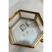 Modex Prinç Zirkon Taşlı Dikdörtgen Küpe(Ölçü:1 Cm)