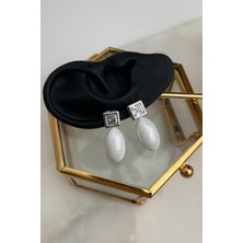 Modex Kare Taşlı Oval Sedef Küpe