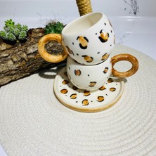 Mky Home El Yapımı Leopar Desenli Seramik Kahve Çay Kupası