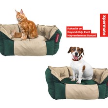 Xpermate Biscuit Kedi Yatağı ve Köpek Yatağı ,Tüy Tutmaz Kumaş, Su Itici Kumaş 60X55X28 Yeşil Bej