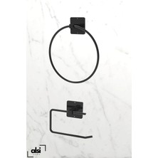Alsi Home Yapışkanlı Yuvarlak Havluluk Havlu Askısı ve Tuvalet Wc Kağıtlık Pratik Banyo 2'li Set