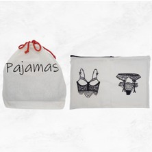 Moy Bag Baskılı Pamuk Kese Pijama Kadın Iç Çamaşırı Çanta Bavul Düzenleyici Seyahat Kesesi-2’li Set