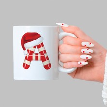 Mor Mürekkep Şeker A Harfi Baskılı Beyaz Yılbaşı Kupası