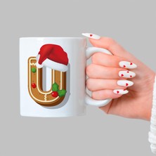 Mor Mürekkep Kurabiye U Harfi Baskılı Beyaz Yılbaşı Kupası