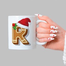 Mor Mürekkep Kurabiye R Harfi Baskılı Beyaz Yılbaşı Kupası