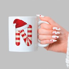 Mor Mürekkep Şeker N Harfi Baskılı Beyaz Yılbaşı Kupası