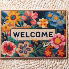 Valerine Life Çiçekler ve Sarı Papatyalı Welcome Kapı Önü Paspası 45X70CM