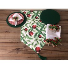 Trend Yuvam Ev Tekstil Ürünleri Yılbaşı Sofra Sunum Seti Çam Yaprakları Desenli