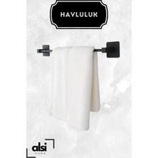 Alsi Home Yapışkanlı 5 Li Siyah Uzun Havlu Askısı Wc Kağıtlık Rulo Havluluk Askı Banyo Seti