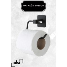 Alsi Home Yapışkanlı 5 Li Siyah Uzun Havlu Askısı Wc Kağıtlık Rulo Havluluk Askı Banyo Seti