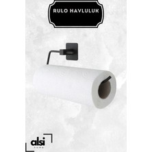 Alsi Home Yapışkanlı 5 Li Siyah Uzun Havlu Askısı Wc Kağıtlık Rulo Havluluk Askı Banyo Seti
