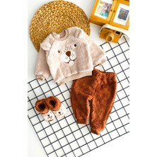 Derin Bebe Neşeli Bebekler Sincap Nakışlı Panduflu Welsoft Takım Kiremit