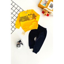 Derin Bebe Neşeli Bebekler Kedi Baskılı Cepli Penye Takım Sarı Siyah