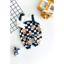 Derin Bebe Neşeli Bebekler Liverpool Ayıcık Desen Welsoft Kumaş Salopet Takım Lacivert