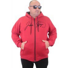 Moc Grande Mocgrande Kapüşonlu Fermuarlı Sweat 3XL Erkek Kırmızı Düz Renk Ekstra Konfor  23221