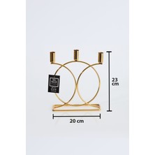 MBA Decor Metal Bending Art Metal Geometrik 3 Lü ( Üçlü ) Gold Şamdan Mumluk Dekoratif Mumluk 23CM Paslanmaz Kaplama Ev Dekorasy