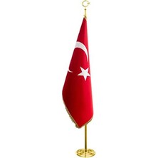 Ascann Telalı Türk Makam Bayrağı Sarı Direkli Sarı Saçaklı 100X150