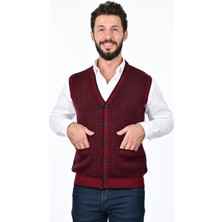 Kamalı Erkek Çelik Örgü Düğmeli Cepli Kazayağı Desen Tüylenmeyen Triko Kışlık Baba Kazak Yelek