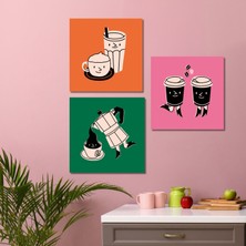 Gaagart 3'lü Kare Kanvas Mutfak Tablo Seti Eğlenceli Bardaklar