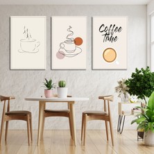 Gaagart 3'lü Kanvas Mutfak Tablo Seti Çizgisel Coffee Time