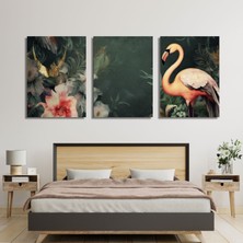 Gaagart 3'lü Kanvas Tablo Seti Yüksek Kaliteli Flamingo ve Çiçekler