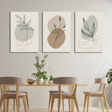 Gaagart 3'lü Kanvas Tablo Seti Pastel Çizgisel Yapraklar ve Lavanta