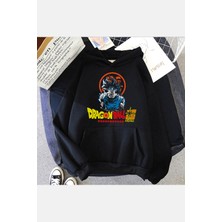 Populus Dragon Ball Süper Siyah Kapşonlu Sweatshirt