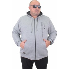Starbattal Fermuarlı Kapuşonlu Büyük Beden Sweat Adventure 23220 Grı Melanj