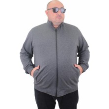 Starbattal Büyük Beden Basic Mevsimlik Fermuarlı Sweatshirt 22750 Grı Melanj