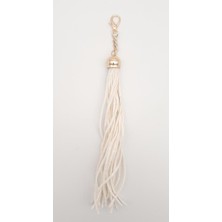 Angel Çanta Aksesuar Süet Nubuk Deri Kovanlı Uzun Püskül Beyaz Renk Light Gold Metalli