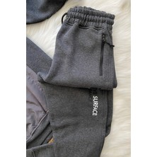 Turuncu Gardrop Turuncu Gardrop Kanguru Cepli Kapüşonlu Sweat Fermuar Detay Alt 2li Erkek Çocuk Takım Füme
