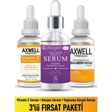 Axwell Vitamin C Serum Kolajen Serum Yaşlanma Somon Dna + Serum 3'lü Fırsat