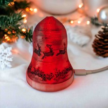 3D Dönüşüm Atölyesi Geyik Figürlü Yılbaşı Çanı Dekoratif Lamba M114 - Kırmızı Titrek Mum Efektli LED - Usb-C Girişli