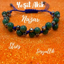 Yıldız Doğal Taş 6mm Ipli Yeşil Akik Ayarlanabilir Ölçü Doğal Taş Bileklik