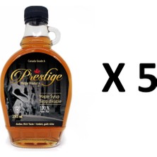 Prestige Akçaağaç Maple Şurubu 5 x 250 ml (330 Gr) - En Yüksek Kalite - Amber Grade A Maple Syrup