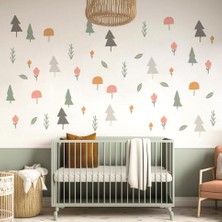 Lizpo Decor Minimalist Orman Ağaçları Soft  Ağaç, Çiçek, Mantar, Yapraklar, Botanik Duvar Sticker