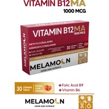 Melamoon Vitamin B12, Vitamin B6 ve Folik Asit Içeren Takviye Edici Gıda. 1000MCG Vitamin B12