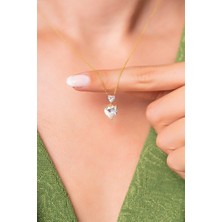 Sunshine 925 Ayar Gold Kaplamalı Kalpli Beyaz Taşlı Gümüş Kolye