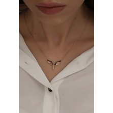 Sunshine 925 Ayar Rose Kaplamalı Siyah Taşlı Anka Kuşu Gümüş Kolye