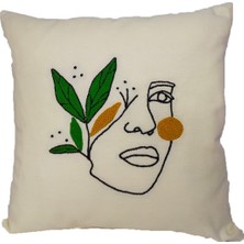 Angel's Collection Punch Işlemeli Kırlent Kılıfı ( Yeşil Yapraklı Kadın Yüzü ) Tekli