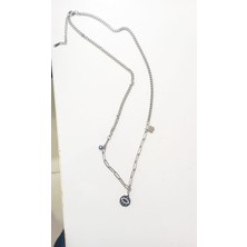 Hediye Vakti Nazar Boncuk Detaylı Yoncalı Göz Çelik Kolye